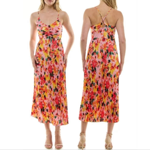 Nanette Lepore Dresses & Skirts - Nanette Lepore Floral Pink Print Pleated Midi Dress Women's Size 10 New